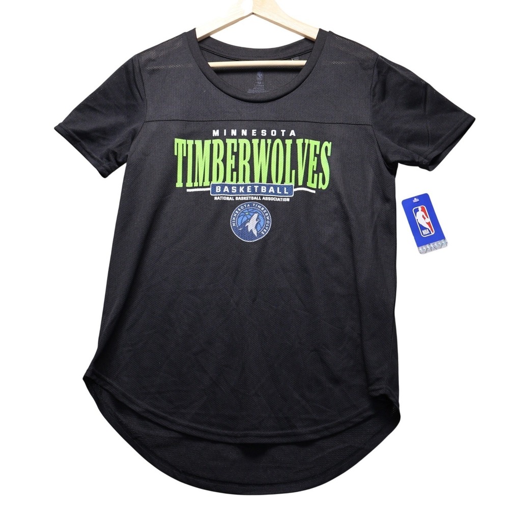 Minnesota Timberwolves Basketball Womens Large Black Mesh Athletic T Shirt NBA